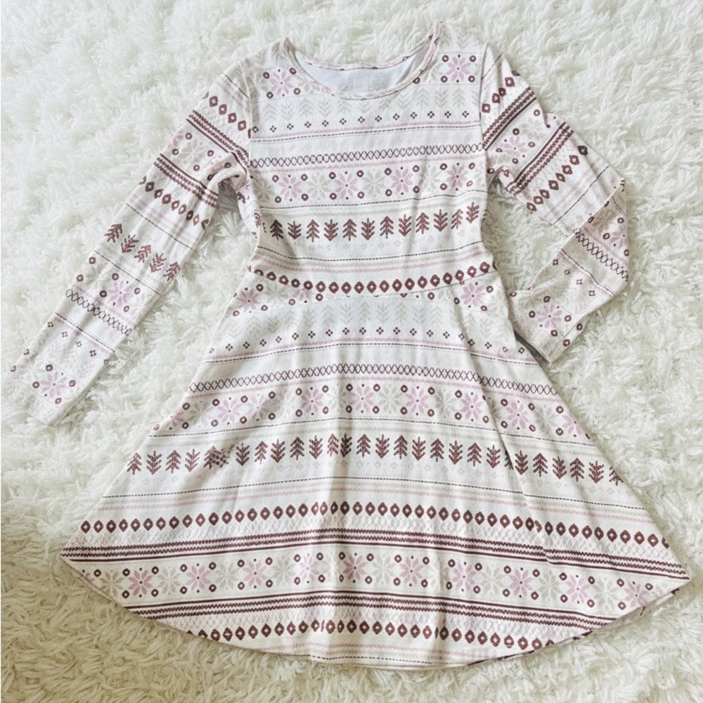 The Children’s place girls winter  Patterned Pink and White long sleeve Dress